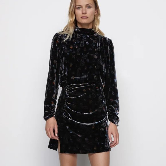 Perfect holiday dress ZARA PRINTED VELVET DRESS - Picture 1 of 8